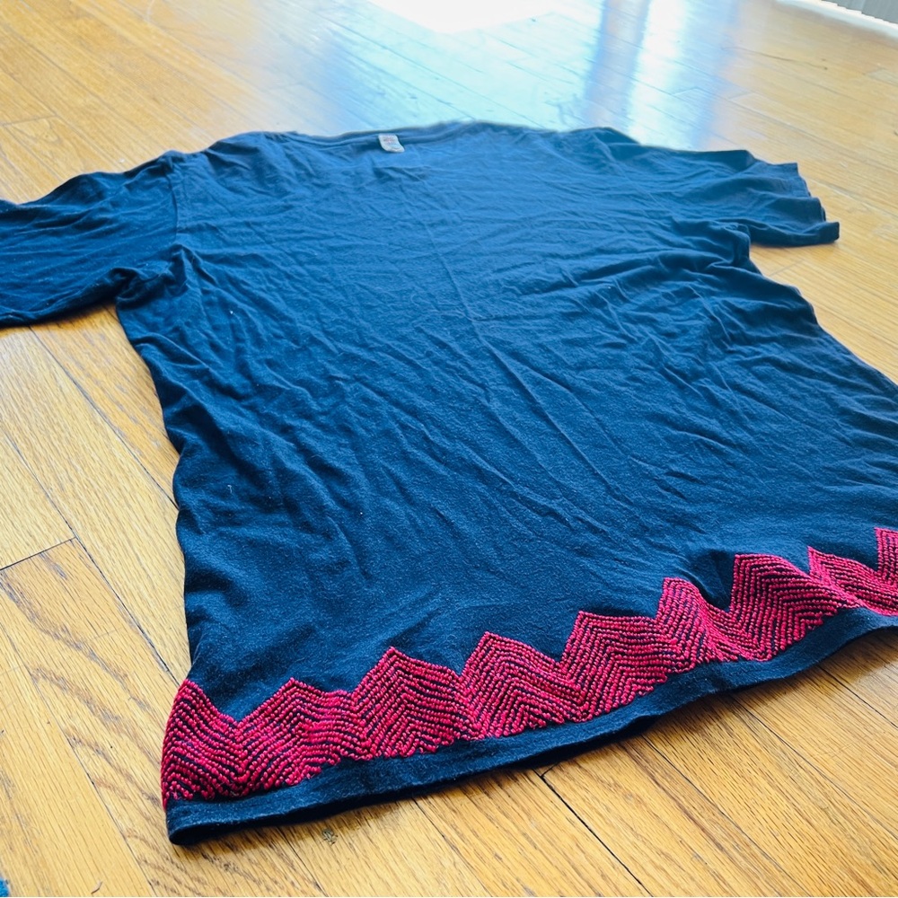 Visvim Dark Blue Tee with Red Zigzag Hem - Picture 2 of 8